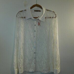 Balldini Womens Lace Button Up Blouse Shirt Size XL (069)